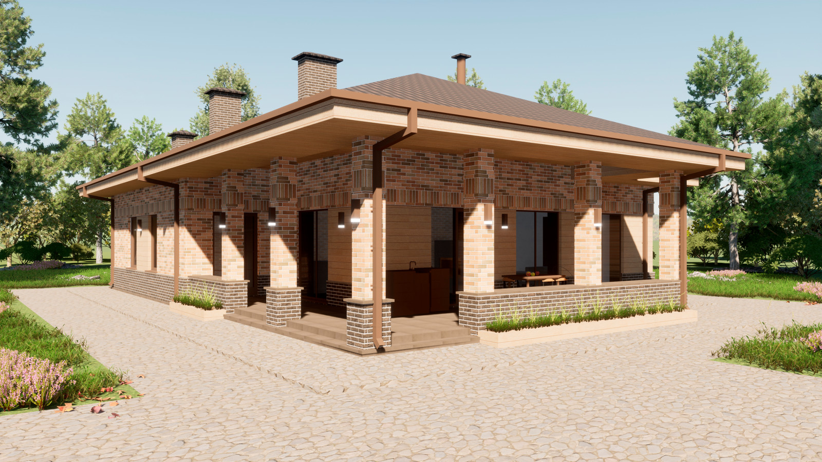 Одноэтажный дом с террасой