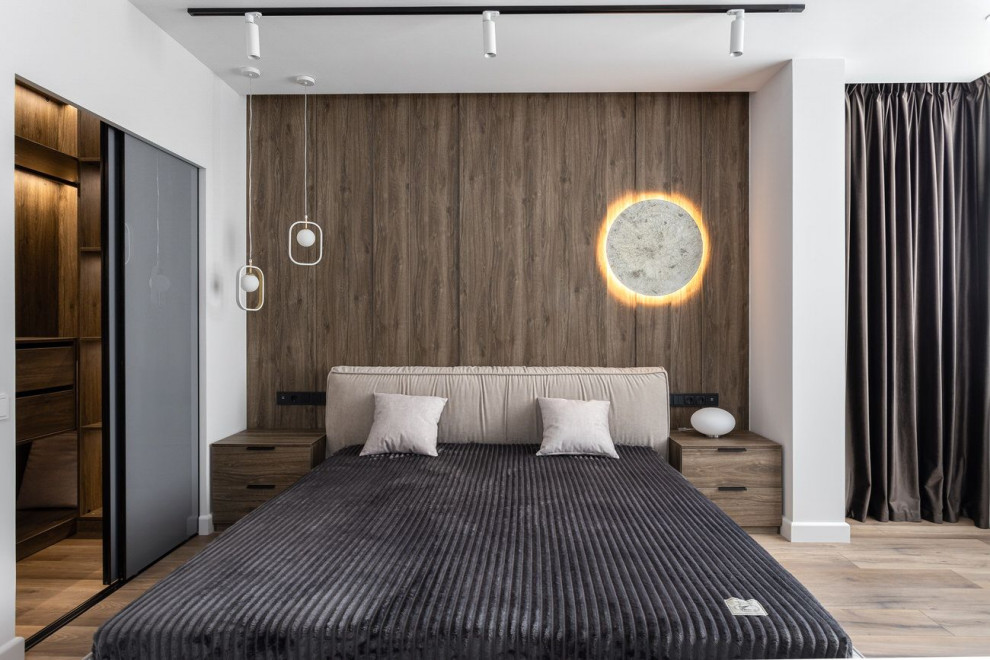 Дизайн спальни в светлых тонах квартиры в квартире в Москве