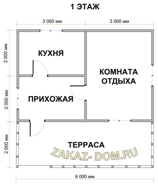 Одноэтажный Дом из бруса (6х6 м) - Проект № Д-23