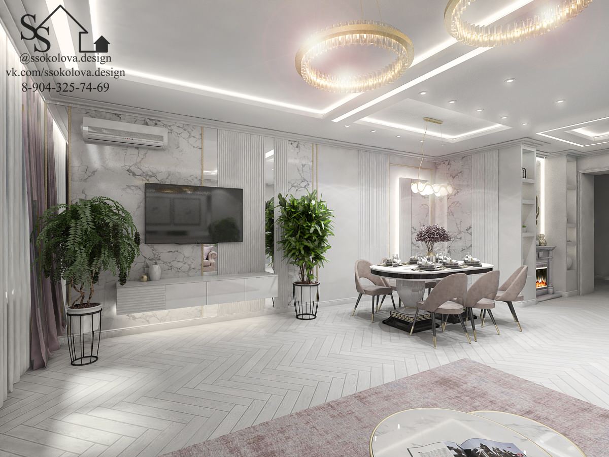 Кухня-гостиная в светлых тонах