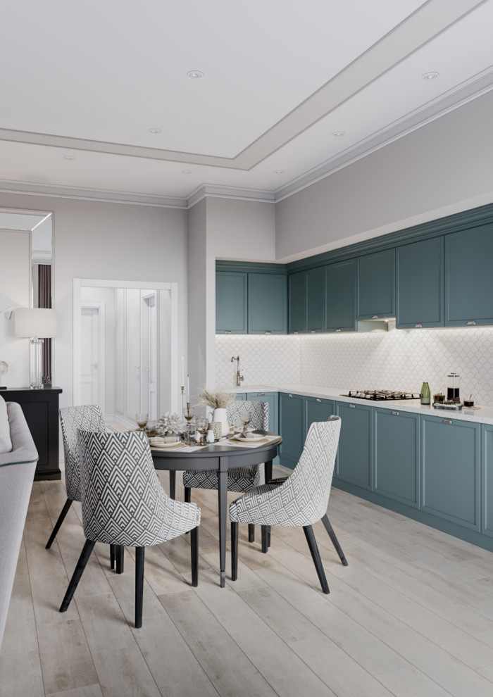 Дизайн интерьера в неоклассике с зелеными акцентами