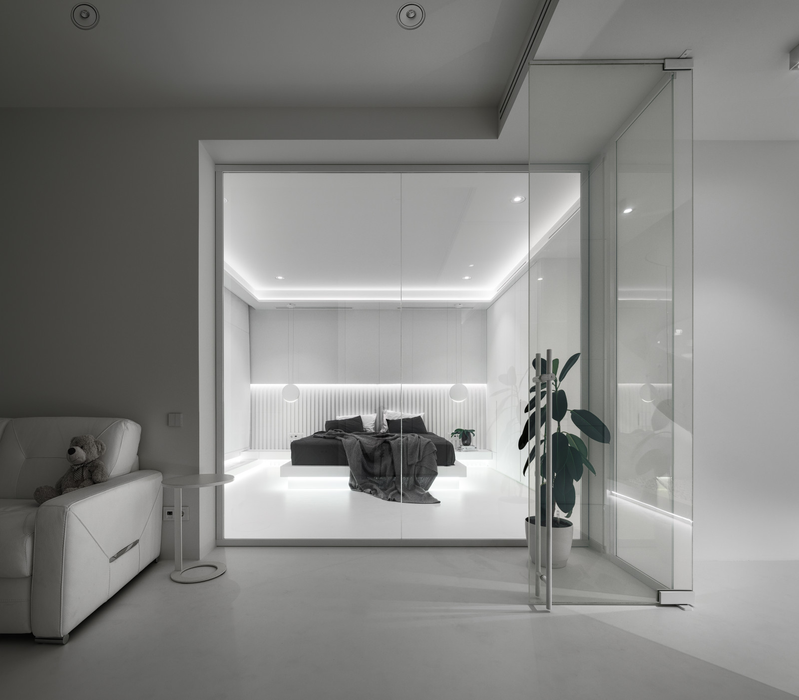 Stylish monochromatic white penthouse