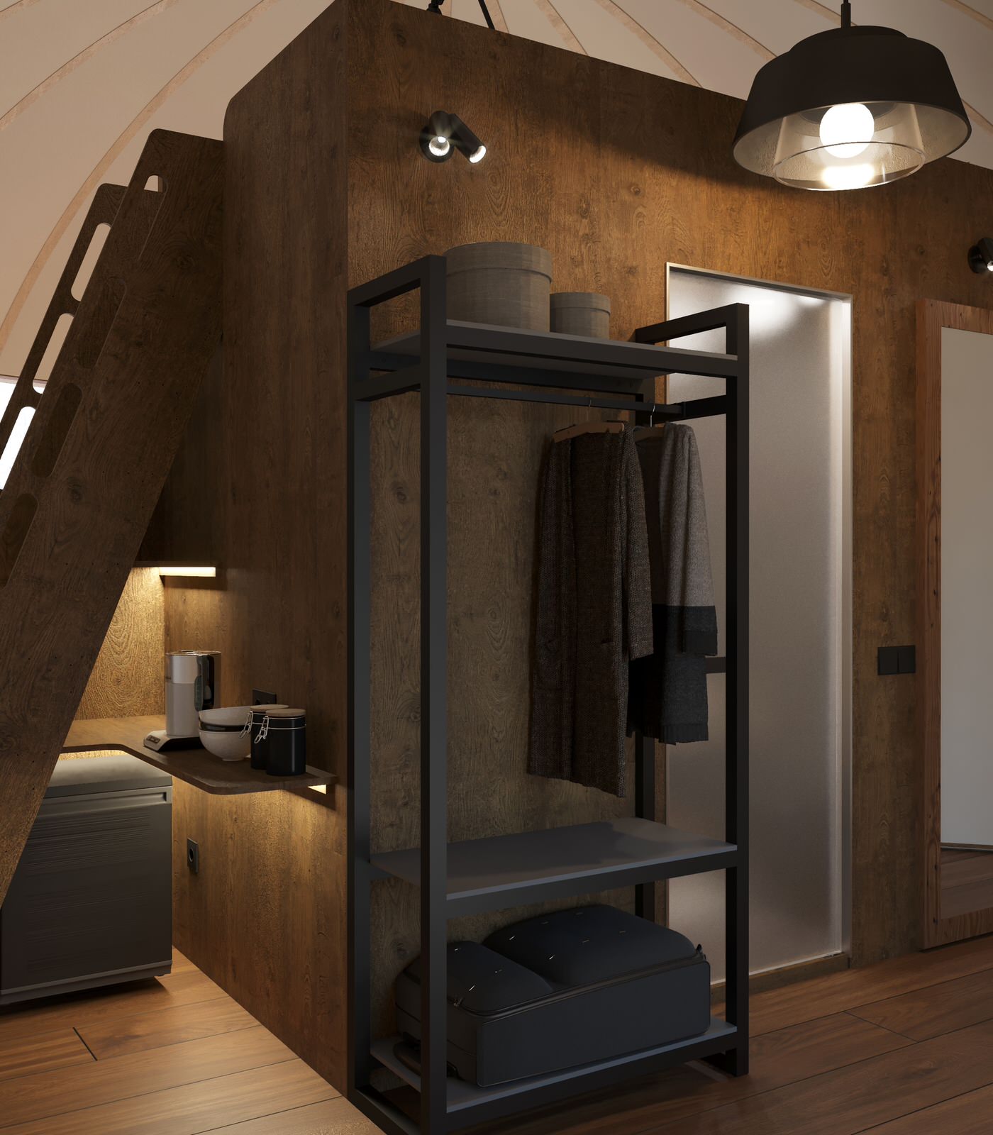 Визуализация интерьера геокупола для Freedome на белом фоне