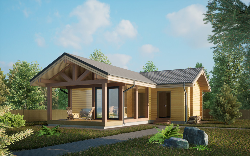 Проект бани по гибридной технологии-Клееный брус совмещенный с Фахверком