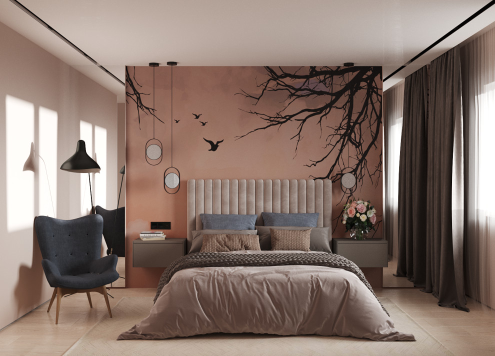 Спальня с авторскими обоями