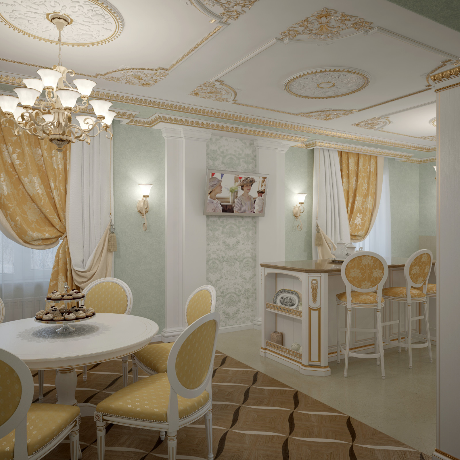 Интерьер коттеджа в классическом стиле 305 м.кв