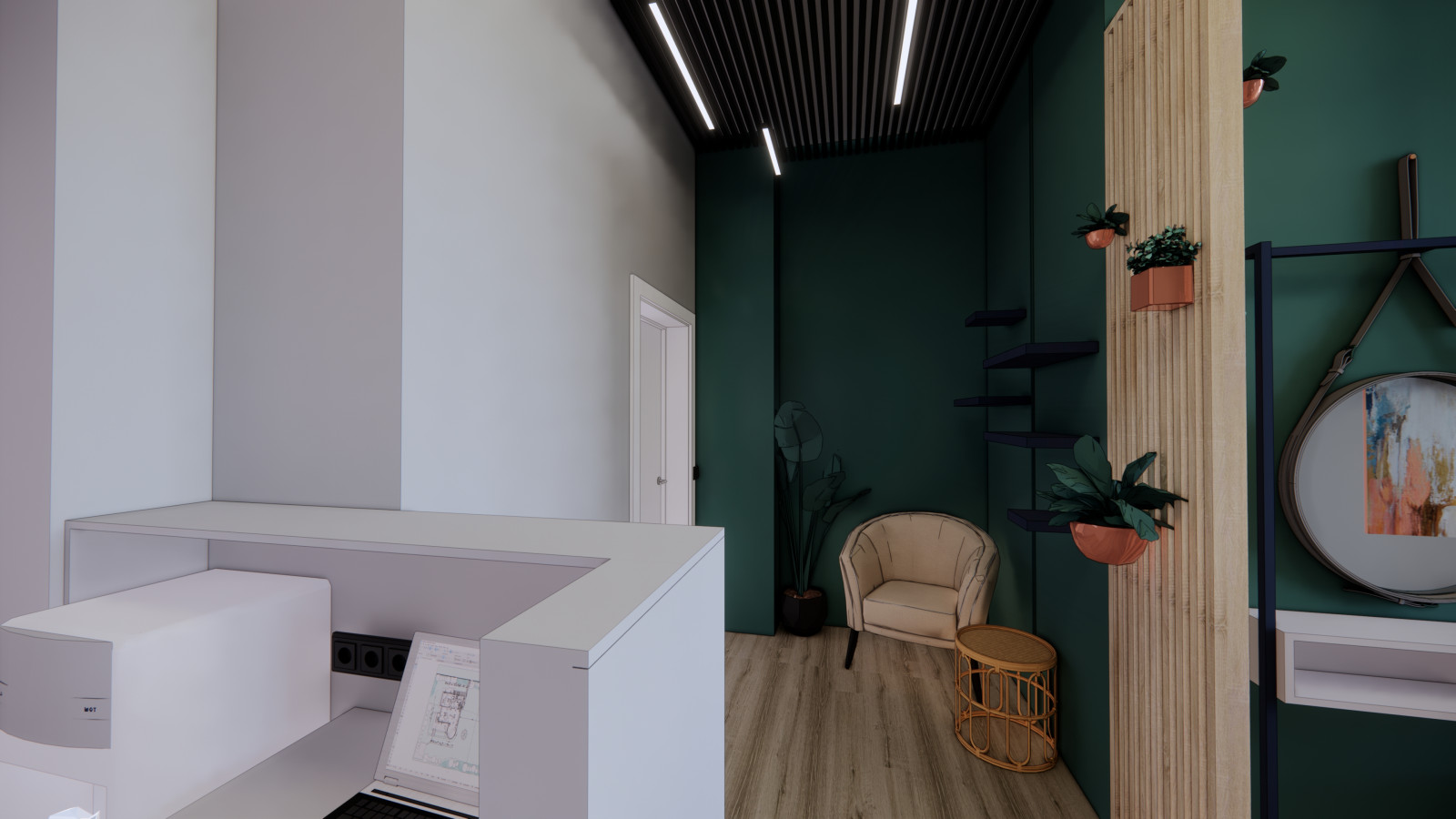 Дизайн-проект студии наращивания волос 30 кв.м.