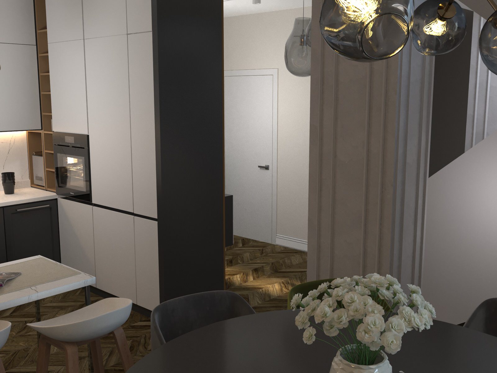 Кухня-гостиная в проекте " Таунхаус для большой семьи"