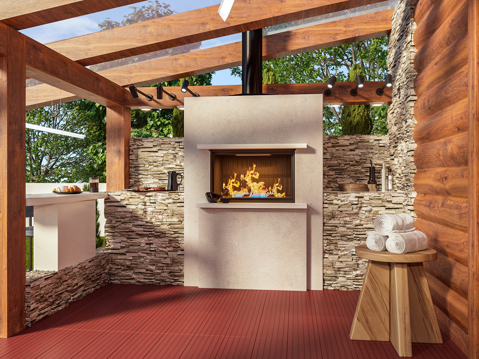 Терраса для барбекю при бане