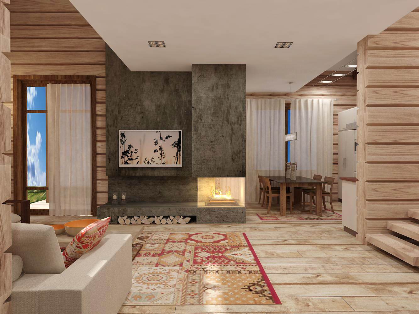 Гостиная в деревянном коттедже (Горный Алтай)