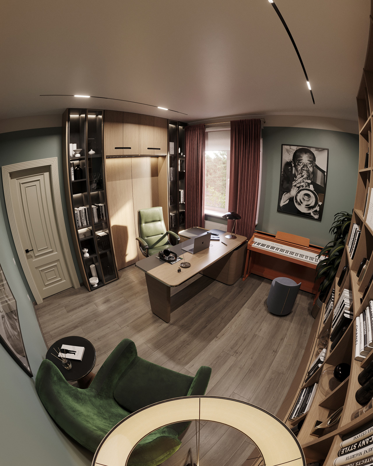 Дизайн и 3д-визуализация кабинета в загородном доме. Вариант 2.