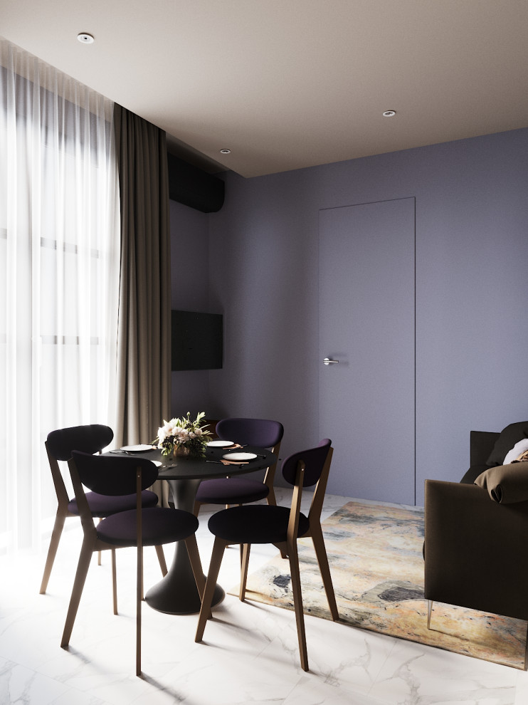 Обложка проекта: Темно-фиолетовая кухня-гостиная