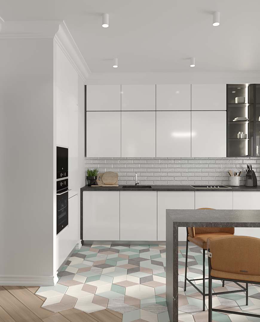 Кухня гостиная в нежных цветах