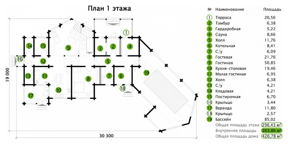 Дом с бассейном | Клееный брус | Пегас 421