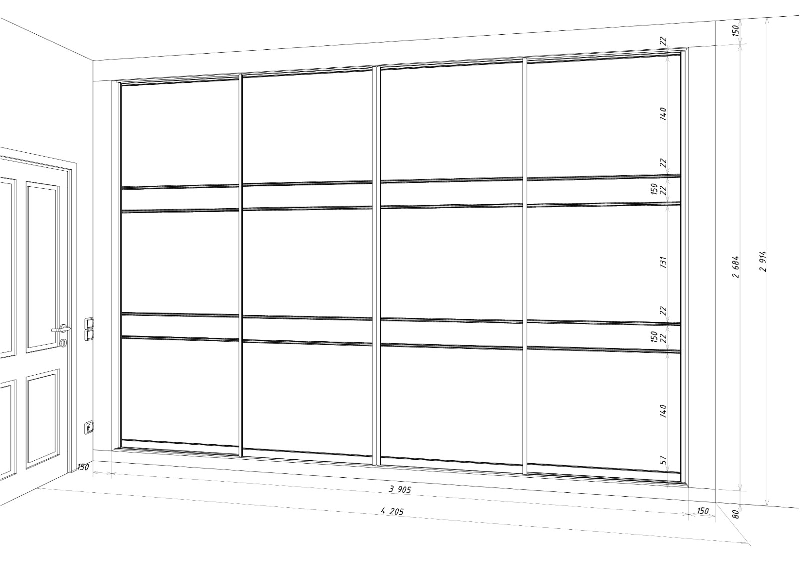 Спальня большая шкаф встроенный эскиз