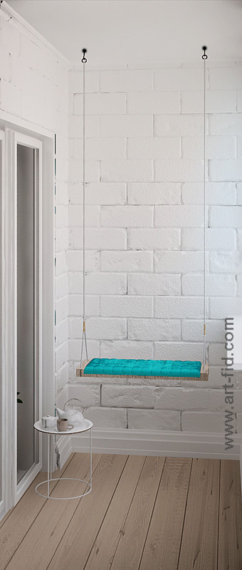 Кухня и спальня с качелями на балконе в Москве