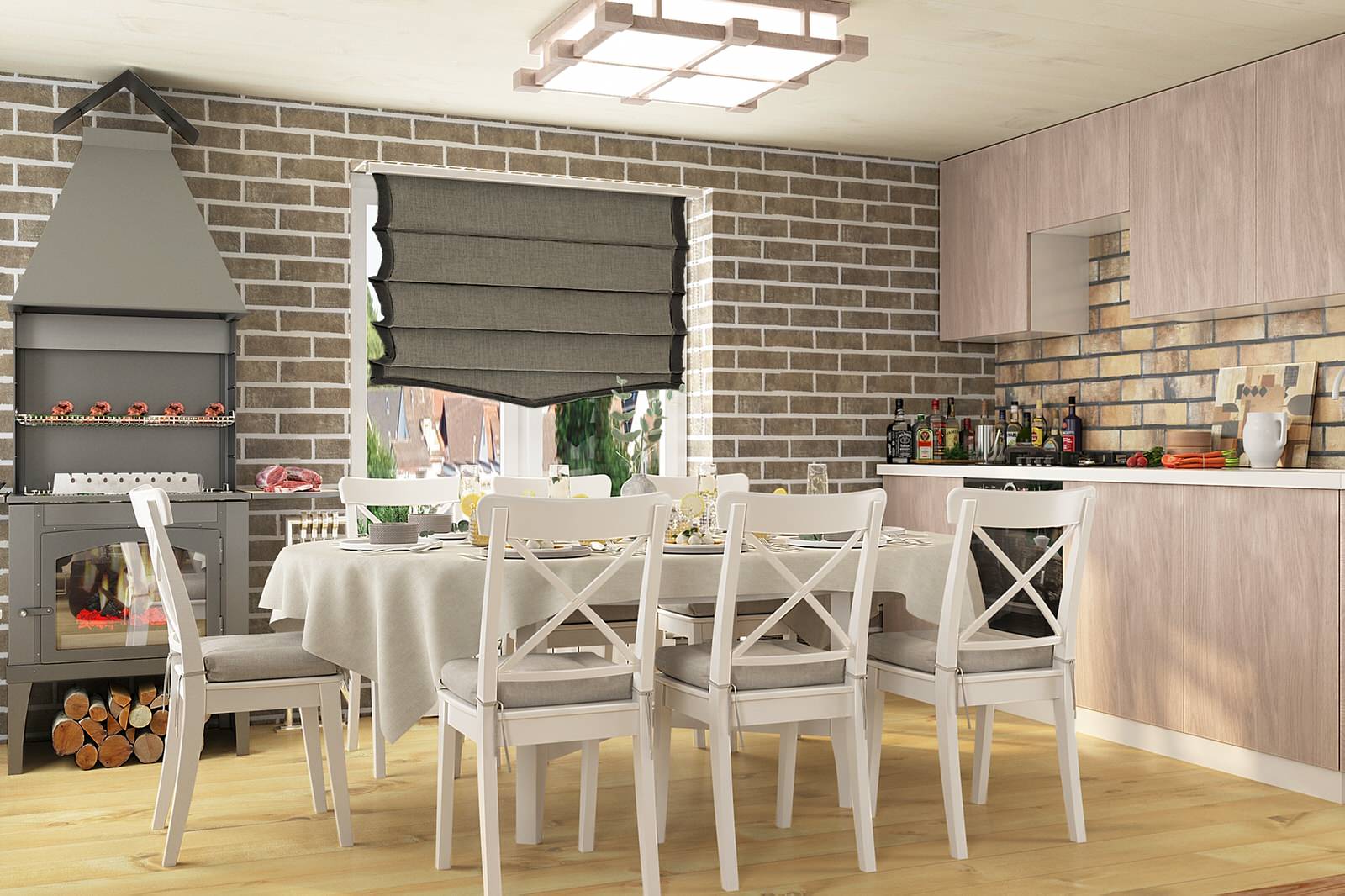 Дизайн-проект кухни гостиной с гриль - барбекю