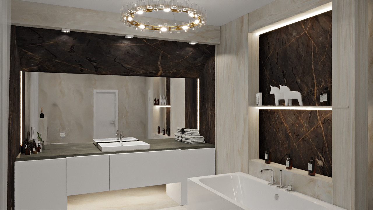 Проект кухни-гостиной и мастер ванной в частном доме