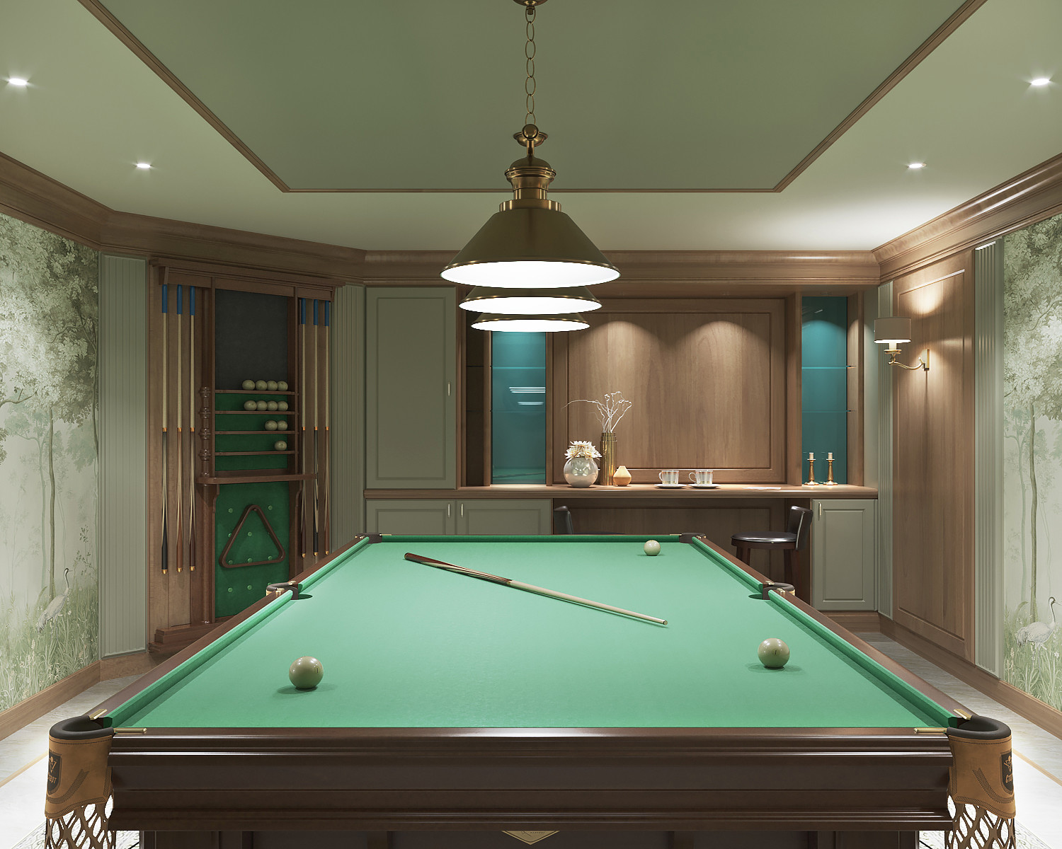 Бильярдная и рабочая комната в цокольном этаже