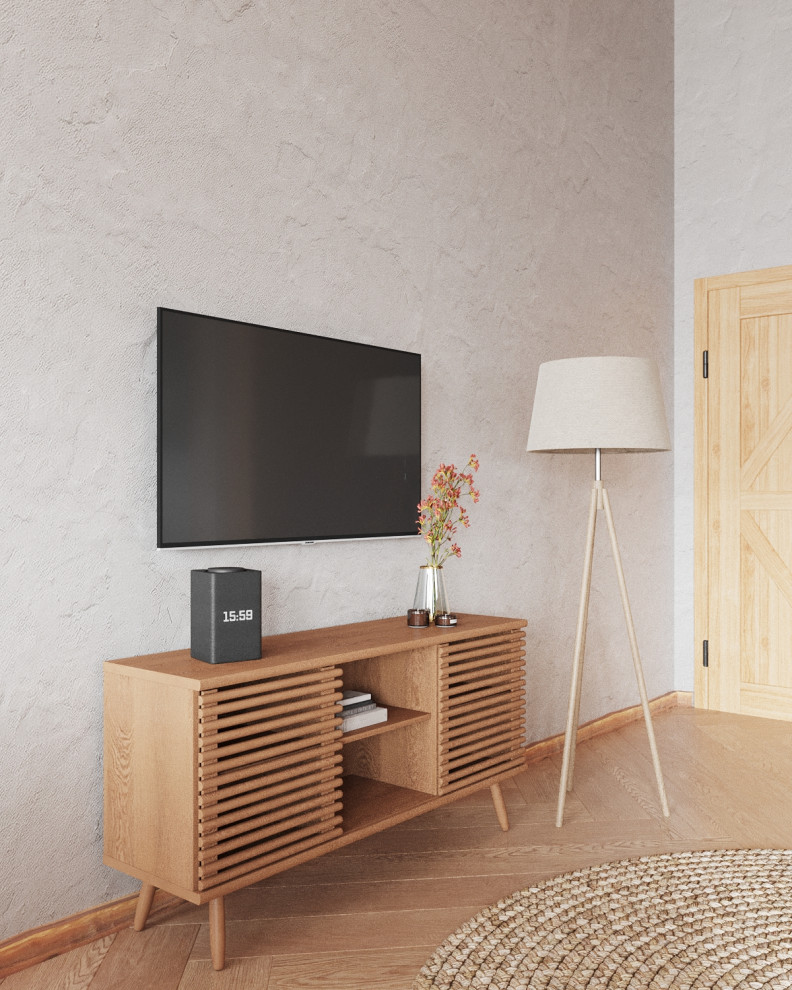 Визуализация кухни-гостиной для дома в стиле Фахверк в гостиничном комплексе