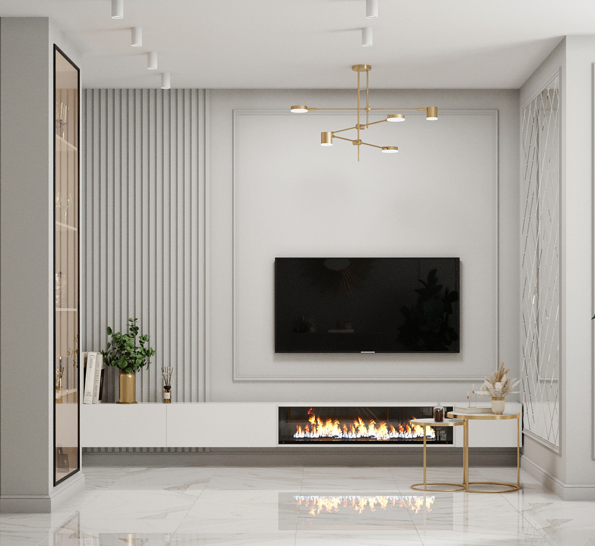 Квартира с гостиной с элементами ар-деко в современной интерпретации