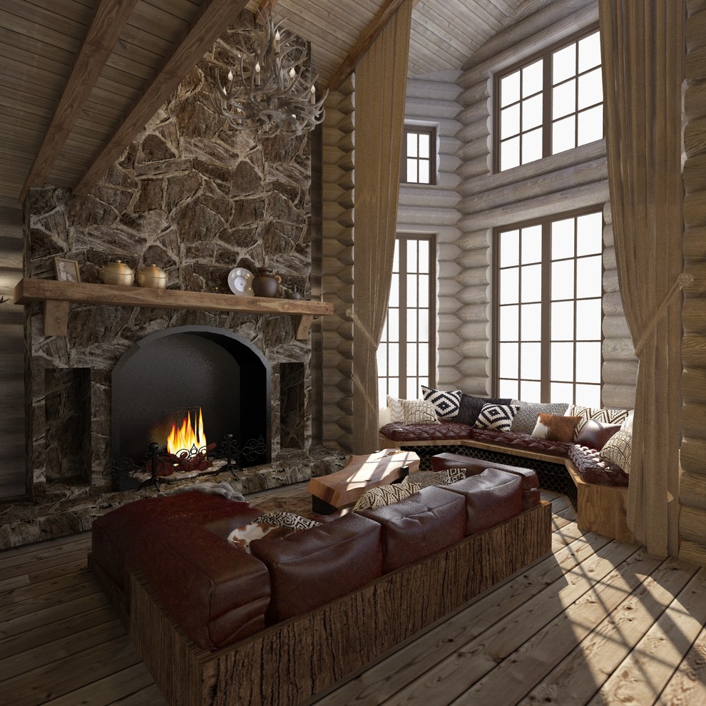 Интерьер дома из сруба в стиле шале (первый этаж)