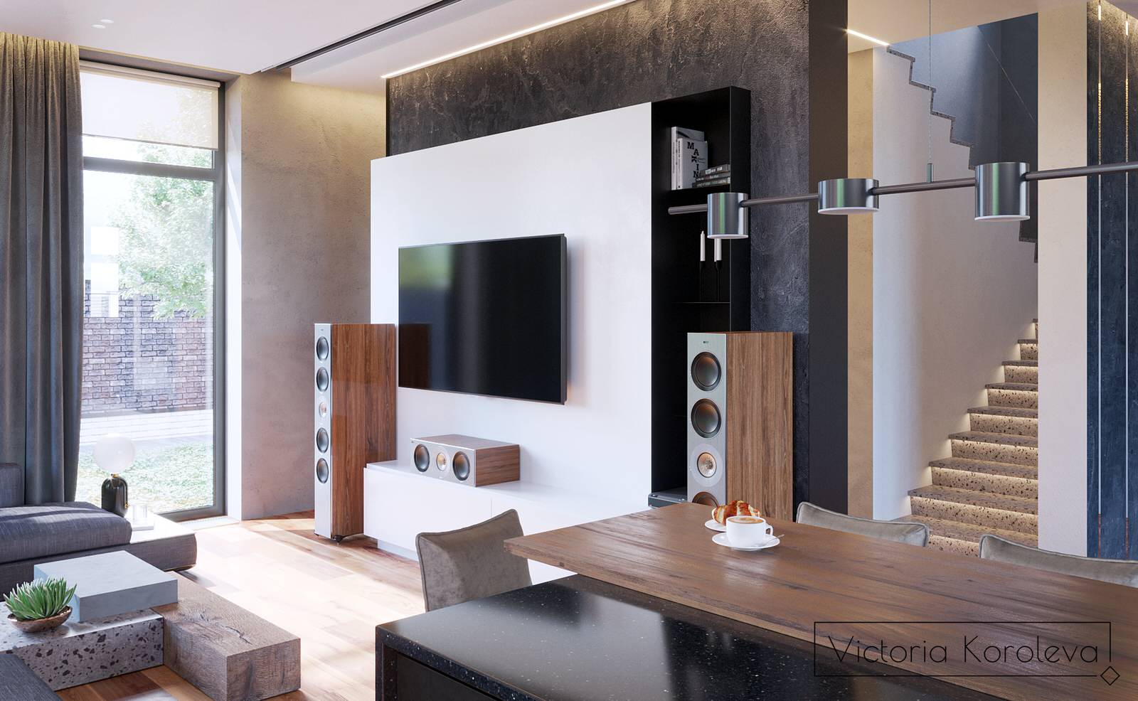 1 этаж частного дома. Гостиная-кухня-столовая.