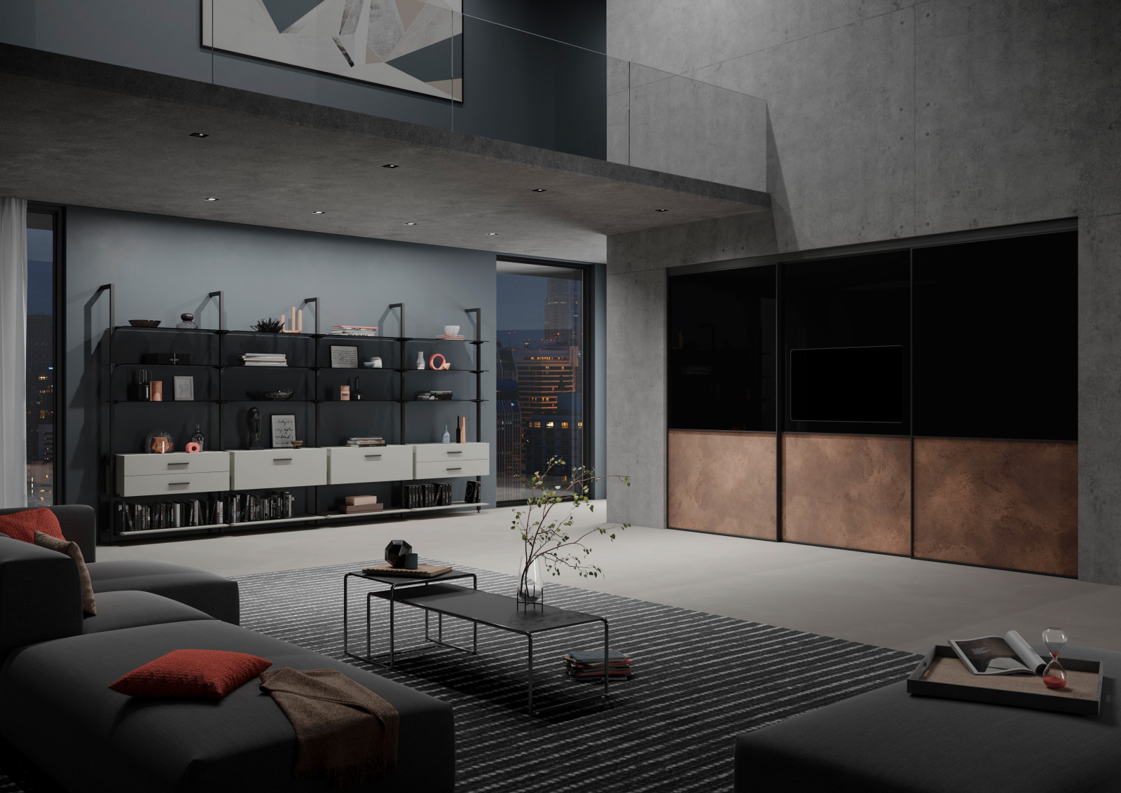 Раздвижные двери raumplus в темном профиле