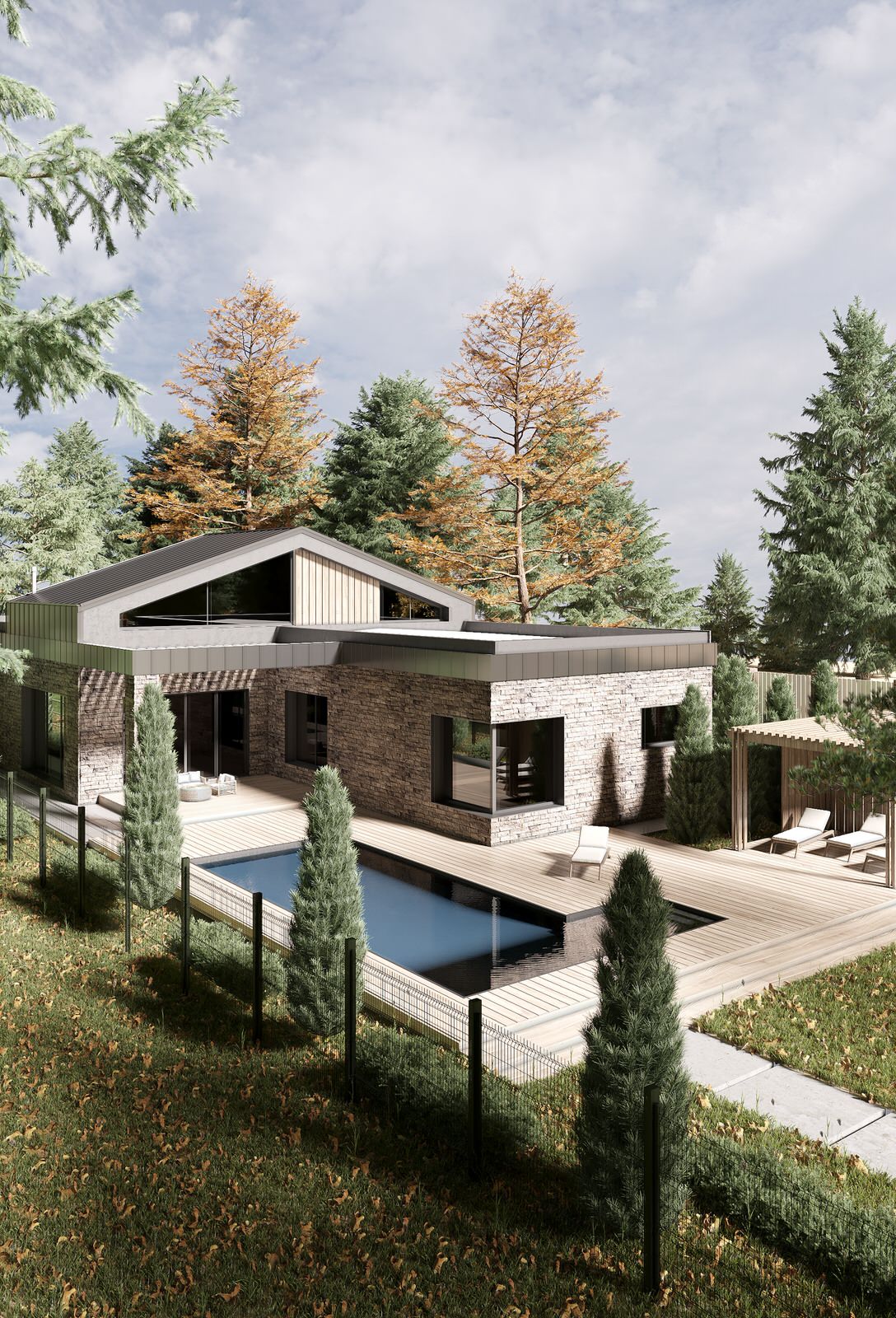 Одноэтажный дом с бассейном