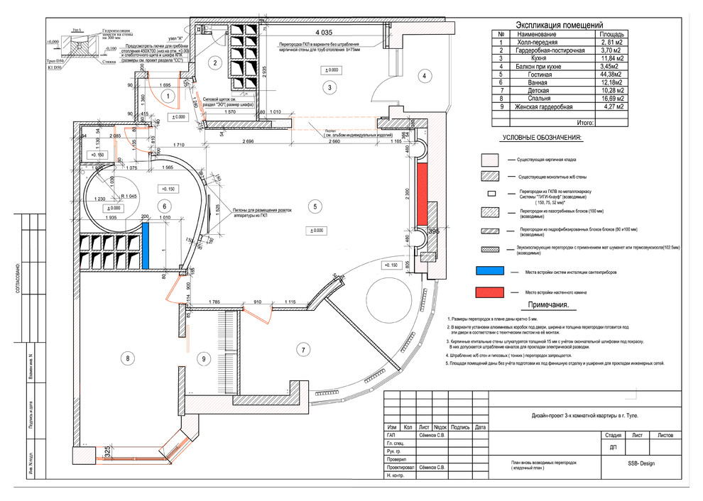 Чертежи дизайн-проекта 3-х комнатной квартиры на проспекте Ленина в Туле.