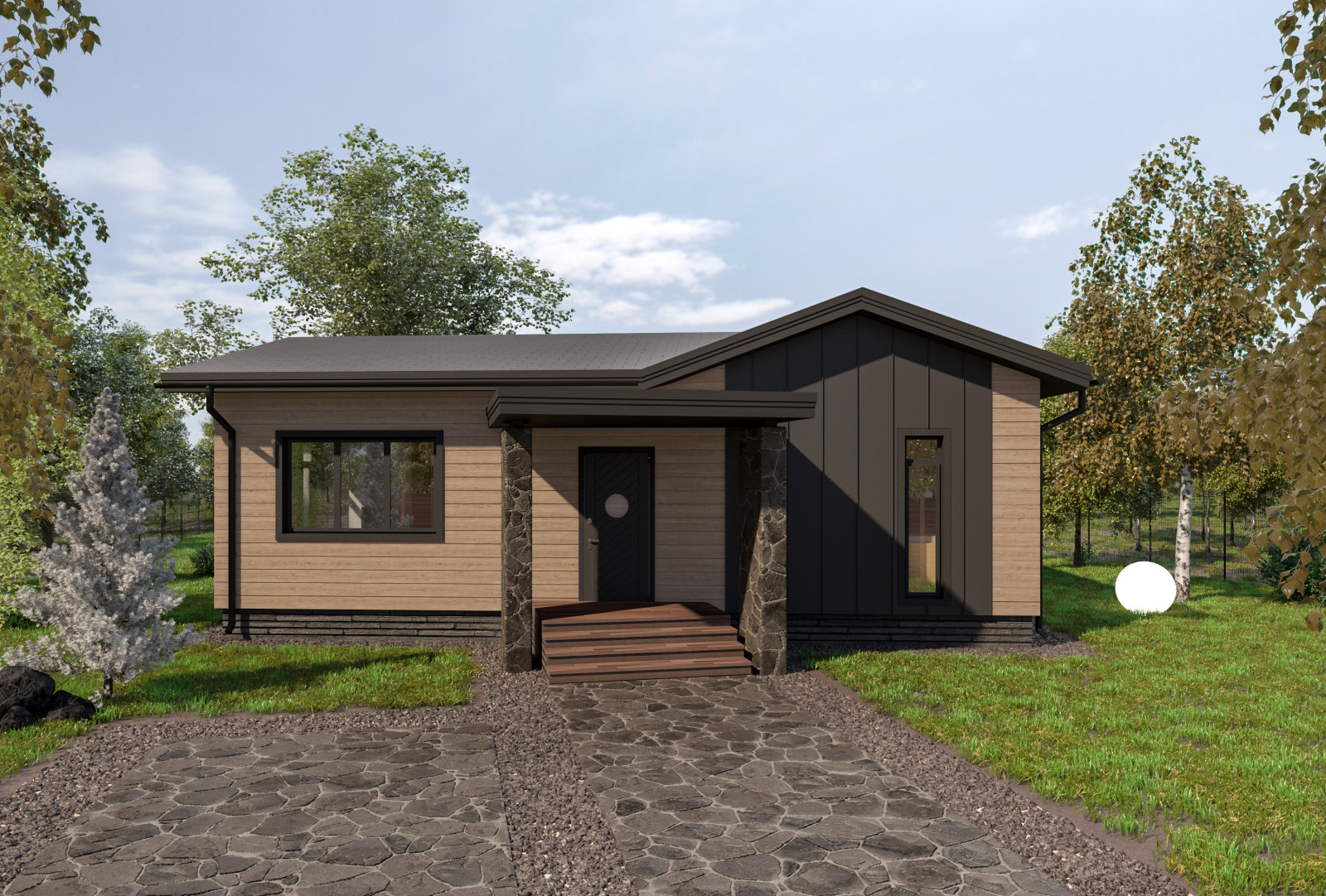 Эскизный проект. Одноэтажный дачный дом. Тульская область. 2020 г.
