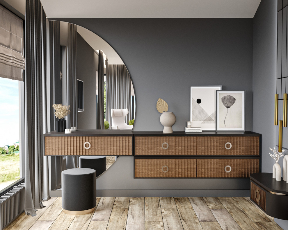 Современные оттенки серого и уютного дерева)