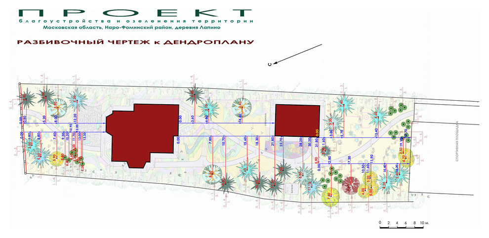 Проект ландшафтного дизайна участка - посадочный чертеж к дендроплану.