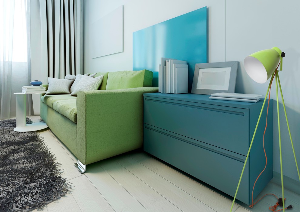 Гостиная в зелено-голубых тонах