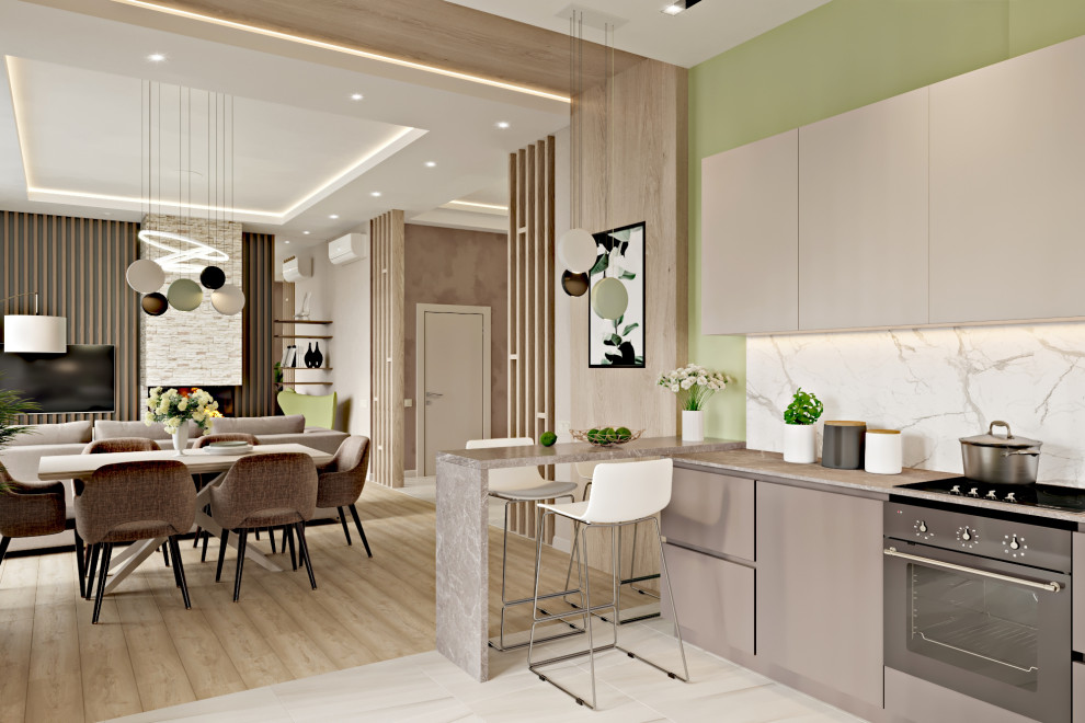 Дом - 130 м2. Кухня - гостиная - холл №1