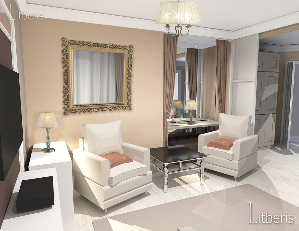 Современный светлый интерьер квартиры с элементами классики