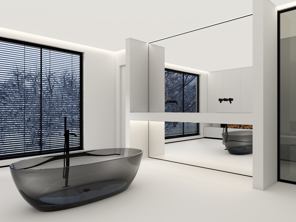 Представляем вам наш проект ванной комнаты с камином и панорамным зеркалом. Глав