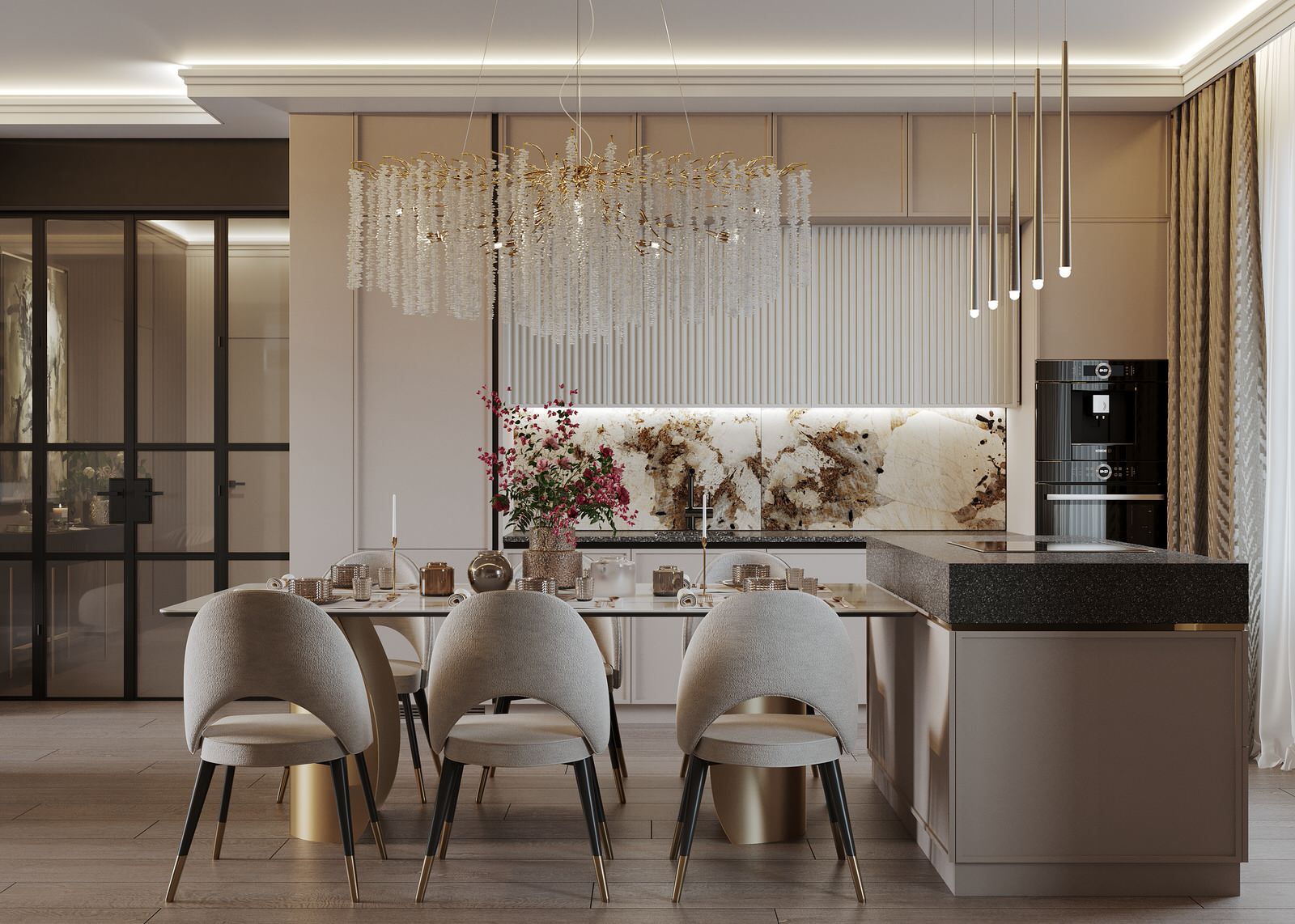 Кухня-гостиная 42 кв.м. в загородном доме