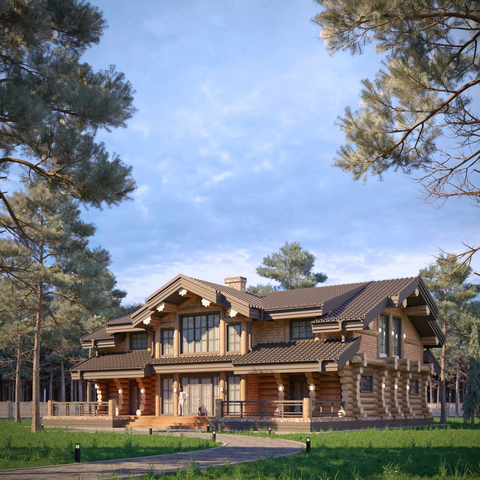 Обложка проекта: Проект дома из бревна ручной рубки с элементами Post&Beam "Монреаль"