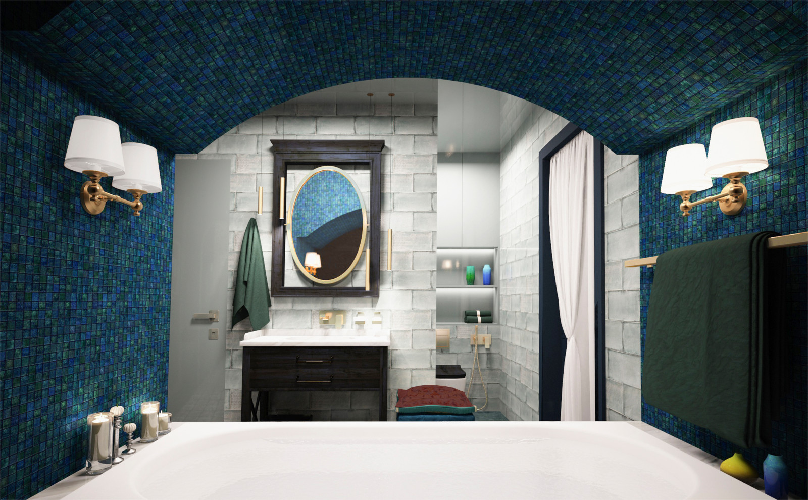 Ванная комната в доме с печью