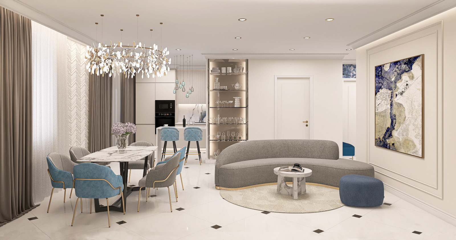 Кухня-гостиная с шиком современной классики
