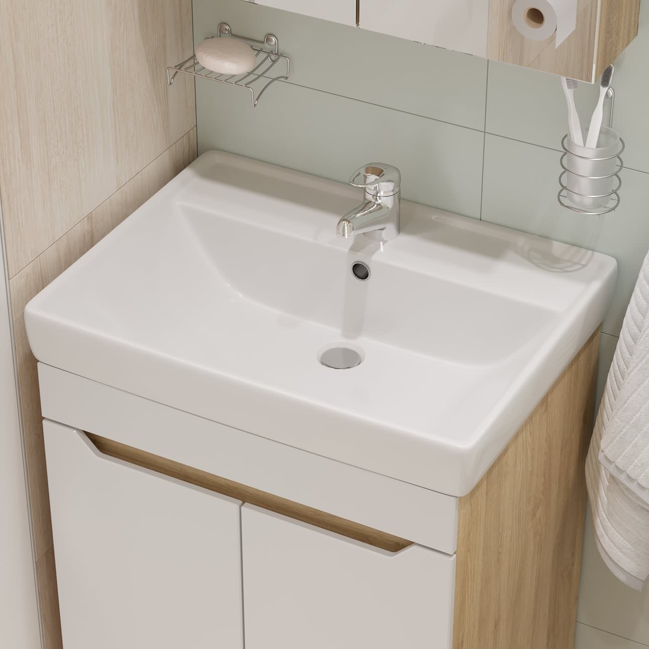 Светлая ванная комната (2,94 кв. м) в современном стиле ; Открывает новую вкладк