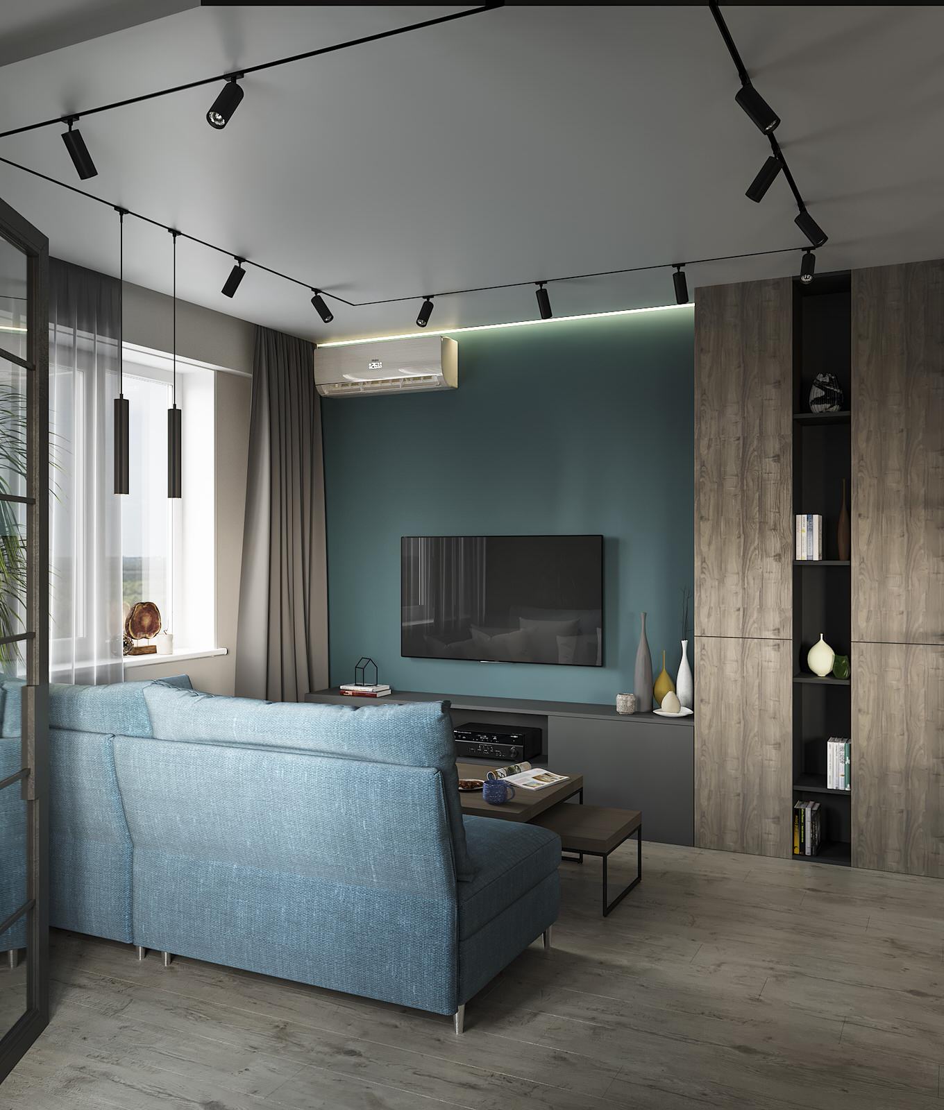 Зона ТВ в гостиной.