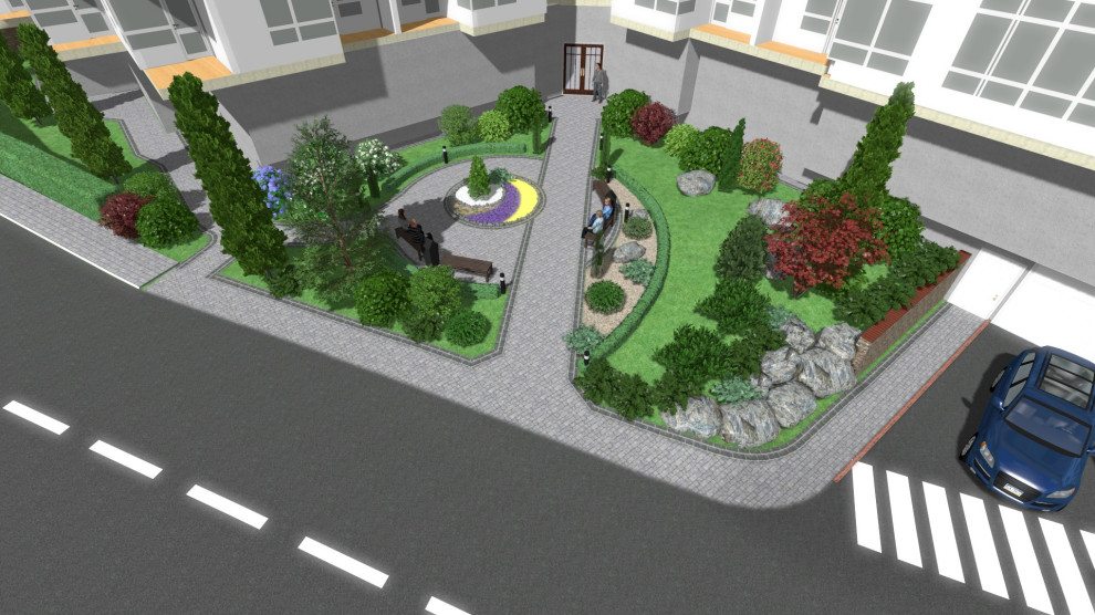 Обложка проекта: Входная группа многоквартирного дома с детской площадкой