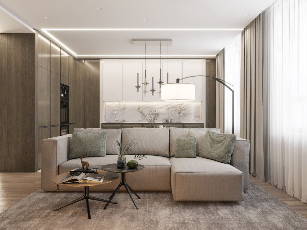 Кухня-гостиная в современном стиле. Визуализация.