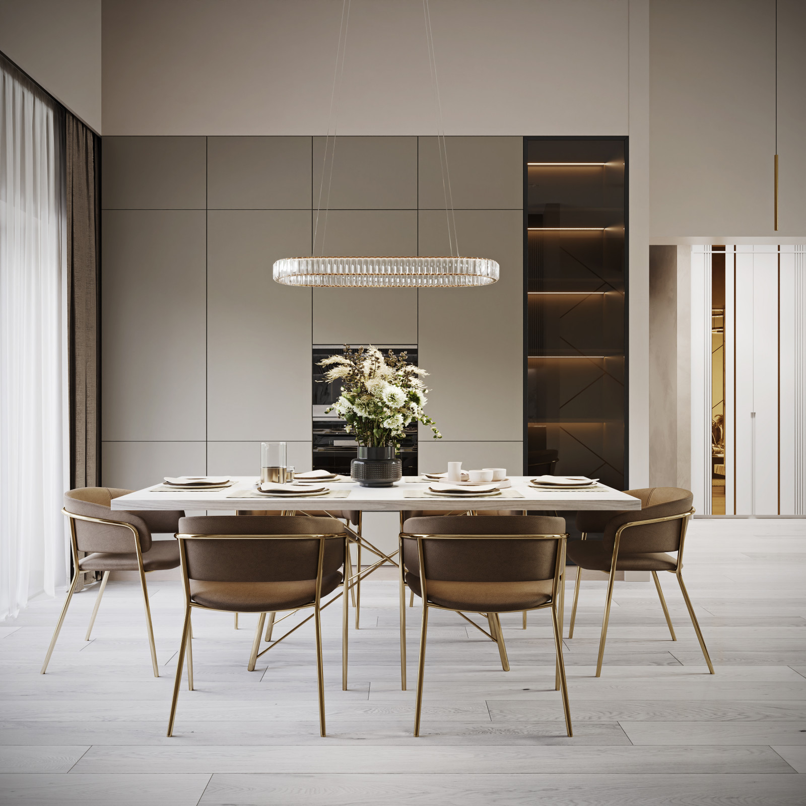 Светлая кухня-гостиная частного дома