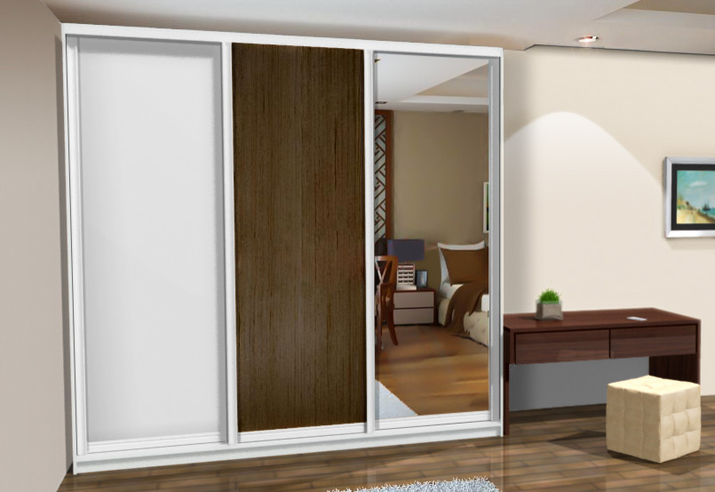 Проект трехдверного шкафа-купе в интерьере спальни. Просто и со вкусом.