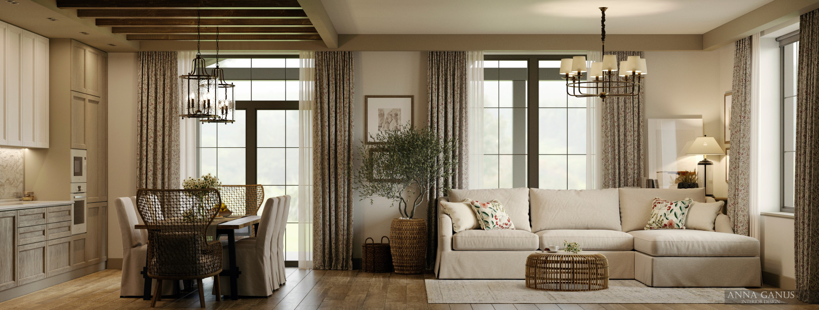 Домик в деревне в природных оттенках.