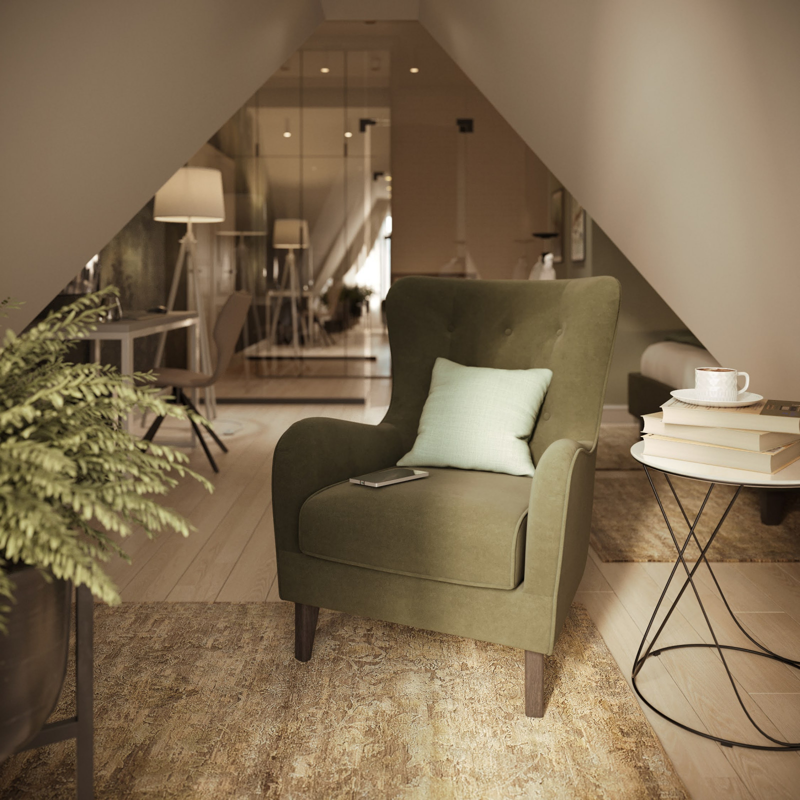 Мягкое кресло для чтения, перед окном с красивым видом