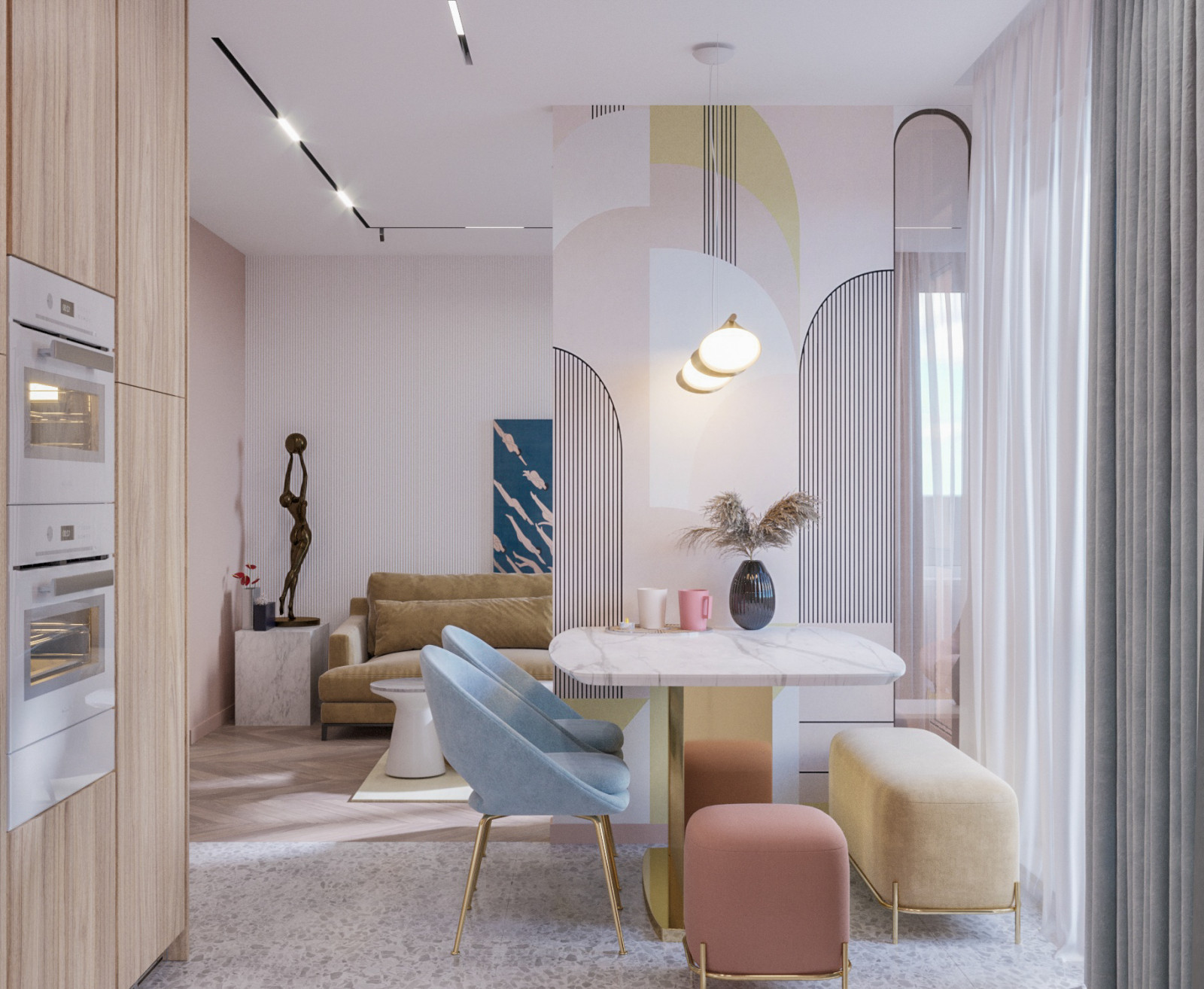 Квартира в нежных тонах для девушки студентки